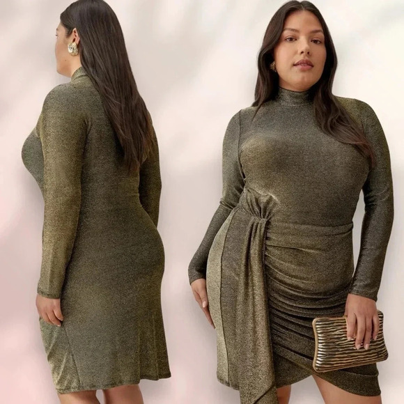 REFORMATION Paprika Dress Gold Sparkle Size 2X - Picture 2 of 13